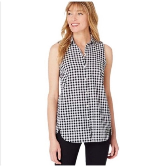 J. Jill Crinkled Gingham Collared Sleeveless Button Down Shirt Size Medium - Picture 1 of 9